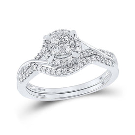 Captivating Love's Embrace 10kt White Gold Diamond Cluster Wedding Ring Set - Splendid Jewellery