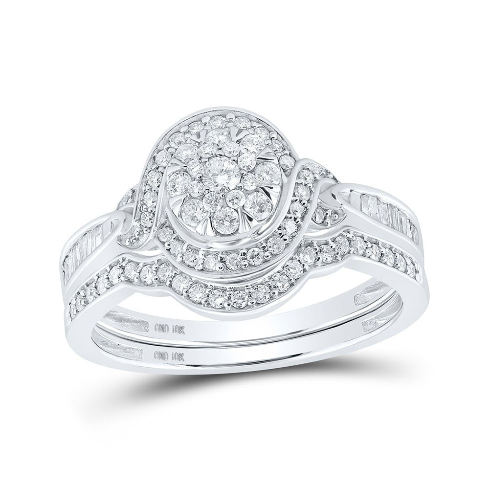 Captivating Love's Embrace 10kt White Gold Diamond Cluster Wedding Ring Set - Splendid Jewellery