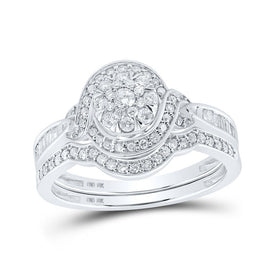 Captivating Love's Embrace 10kt White Gold Diamond Cluster Wedding Ring Set - Splendid Jewellery