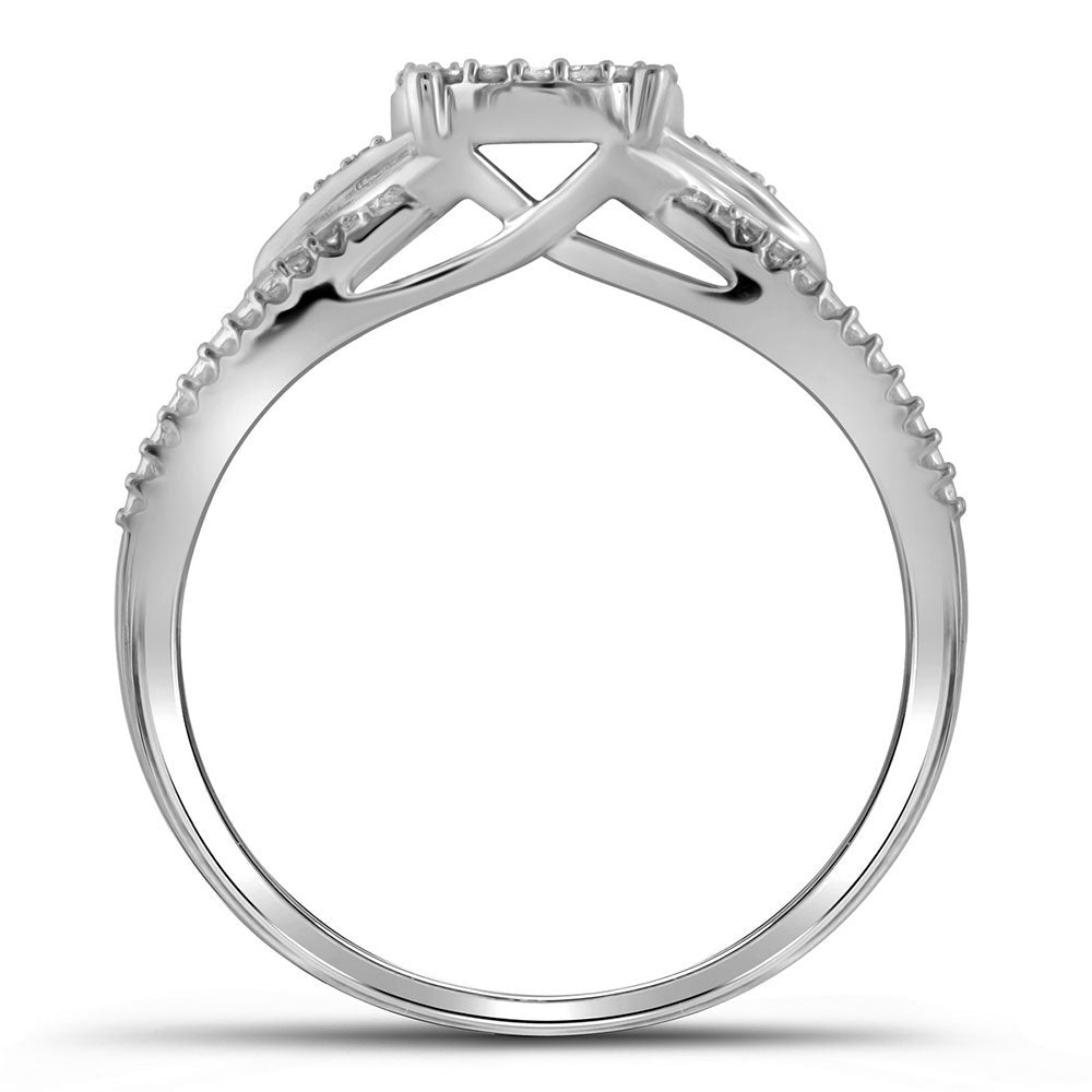 Captivating Love's Embrace: 10kt White Gold Round Diamond Cluster Bridal Wedding Engagement Ring - Splendid Jewellery