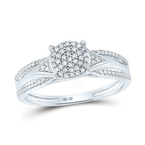 Captivating Love's Embrace: 10kt White Gold Round Diamond Cluster Bridal Wedding Engagement Ring - Splendid Jewellery