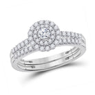 Captivating Love's Embrace 10kt White Gold Round Diamond Halo Bridal Wedding Ring Band Set 1/2 Cttw - Splendid Jewellery