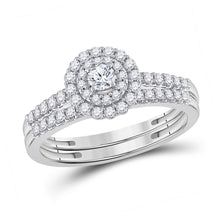 Load image into Gallery viewer, Captivating Love's Embrace 10kt White Gold Round Diamond Halo Bridal Wedding Ring Band Set 1/2 Cttw - Splendid Jewellery