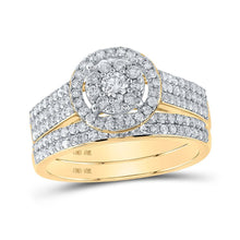Load image into Gallery viewer, Captivating Love's Embrace 10kt Yellow Gold Diamond Cluster Wedding Ring Band Set - Splendid Jewellery