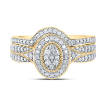 Load image into Gallery viewer, Captivating Love&#39;s Embrace 10kt Yellow Gold Diamond Halo Bridal Wedding Ring Set product Top View from Splendid Jewellery