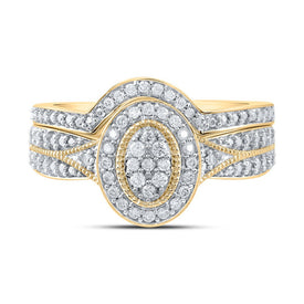 Captivating Love's Embrace 10kt Yellow Gold Diamond Halo Bridal Wedding Ring Set product Top View from Splendid Jewellery