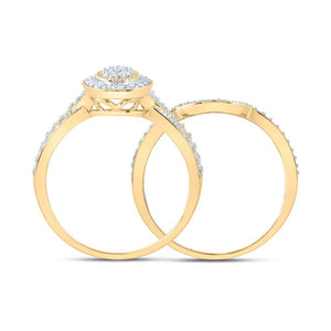 Captivating Love's Embrace 10kt Yellow Gold Diamond Halo Bridal Wedding Ring Set - Splendid Jewellery