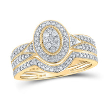 Load image into Gallery viewer, Captivating Love&#39;s Embrace 10kt Yellow Gold Diamond Halo Bridal Wedding Ring Set product  Top View from Splendid Jewellery
