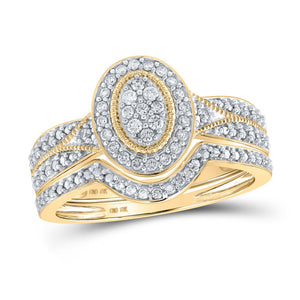 Captivating Love's Embrace 10kt Yellow Gold Diamond Halo Bridal Wedding Ring Set - Splendid Jewellery