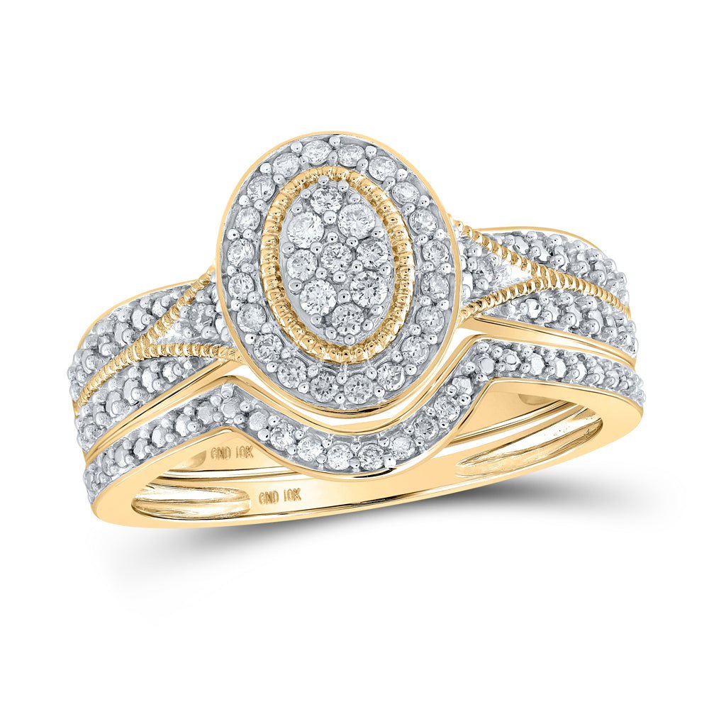 Captivating Love's Embrace 10kt Yellow Gold Diamond Halo Bridal Wedding Ring Set - Splendid Jewellery