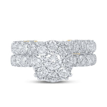 Load image into Gallery viewer, Captivating Love&#39;s Embrace 10kt Yellow Gold Diamond Halo Wedding Ring Band Set product Top View from Splendid Jewellery