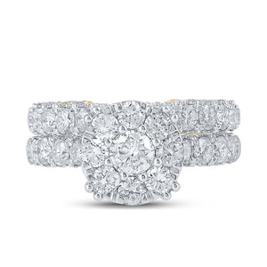 Captivating Love's Embrace 10kt Yellow Gold Diamond Halo Wedding Ring Band Set - Splendid Jewellery