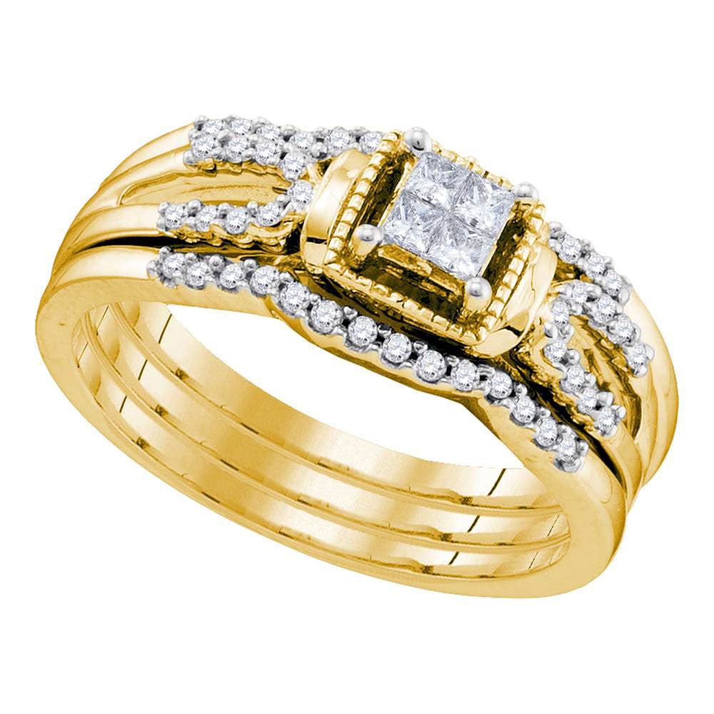 Captivating Love's Embrace 10kt Yellow Gold Princess Diamond Bridal Wedding Ring Band Set - Splendid Jewellery