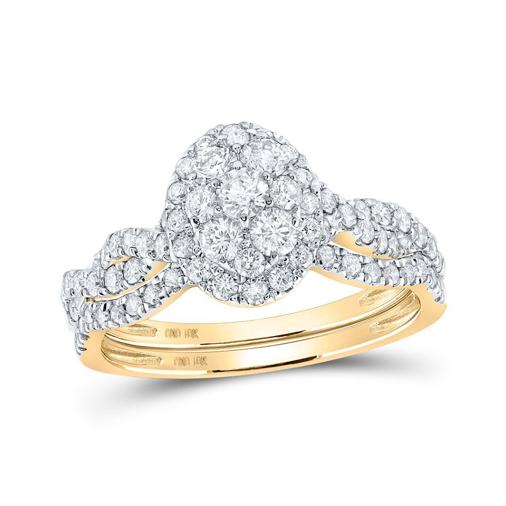 Captivating Love's Embrace 10kt Yellow Gold Round Diamond Oval Cluster Bridal Wedding Ring Band Set - Splendid Jewellery
