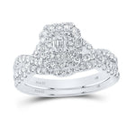 Captivating Love's Embrace 14kt White Gold Emerald Diamond Halo Bridal Wedding Ring Band Set 1 Cttw - Splendid Jewellery