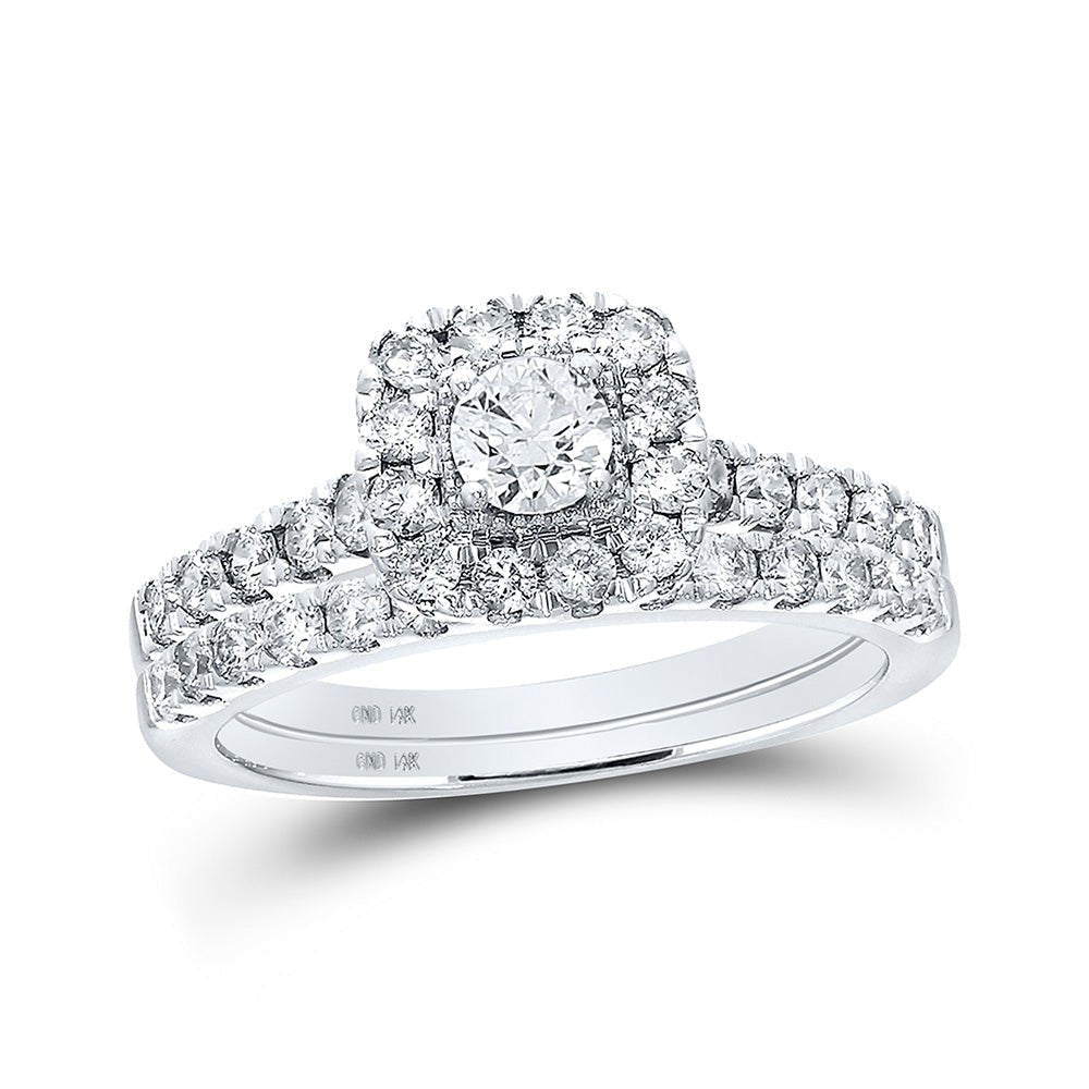 Captivating Love's Embrace 14kt White Gold Princess Diamond Halo Bridal Wedding Ring Band Set - Splendid Jewellery