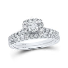 Captivating Love's Embrace 14kt White Gold Princess Diamond Halo Bridal Wedding Ring Band Set - Splendid Jewellery