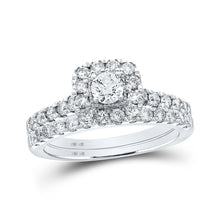 Load image into Gallery viewer, Captivating Love's Embrace 14kt White Gold Princess Diamond Halo Bridal Wedding Ring Band Set - Splendid Jewellery