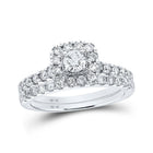 Captivating Love's Embrace 14kt White Gold Princess Diamond Halo Bridal Wedding Ring Band Set - Splendid Jewellery