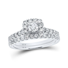 Captivating Love's Embrace 14kt White Gold Princess Diamond Halo Bridal Wedding Ring Band Set - Splendid Jewellery