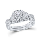 Captivating Love's Embrace 14kt White Gold Princess Diamond Halo Bridal Wedding Ring Band Set - Splendid Jewellery