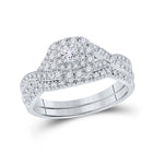 Captivating Love's Embrace 14kt White Gold Princess Diamond Halo Bridal Wedding Ring Band Set - Splendid Jewellery