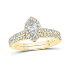 Captivating Love's Embrace 14kt Yellow Gold Marquise Diamond Halo Bridal Wedding Ring Band Set - Splendid Jewellery