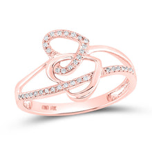 Load image into Gallery viewer, Captivating Love&#39;s Embrace Diamond Heart Ring Top view from the 10Kt Rose Gold Womens Round Diamond Double Heart Ring 1 10 Cttwpin282767 collection by Splendid Jewellery