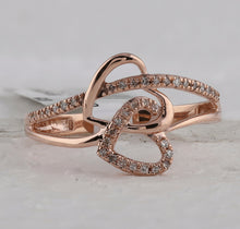 Load image into Gallery viewer, Captivating Love&#39;s Embrace Diamond Heart Ring Front view from the 10Kt Rose Gold Womens Round Diamond Double Heart Ring 1 10 Cttwpin282767 collection by Splendid Jewellery