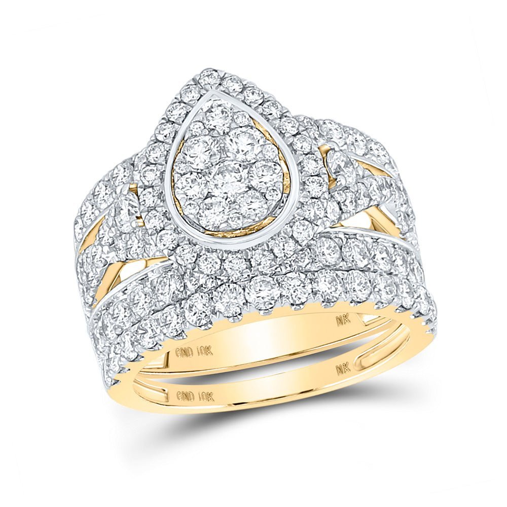 Captivating Love's Embrace Diamond Teardrop Wedding Ring Set - Splendid Jewellery