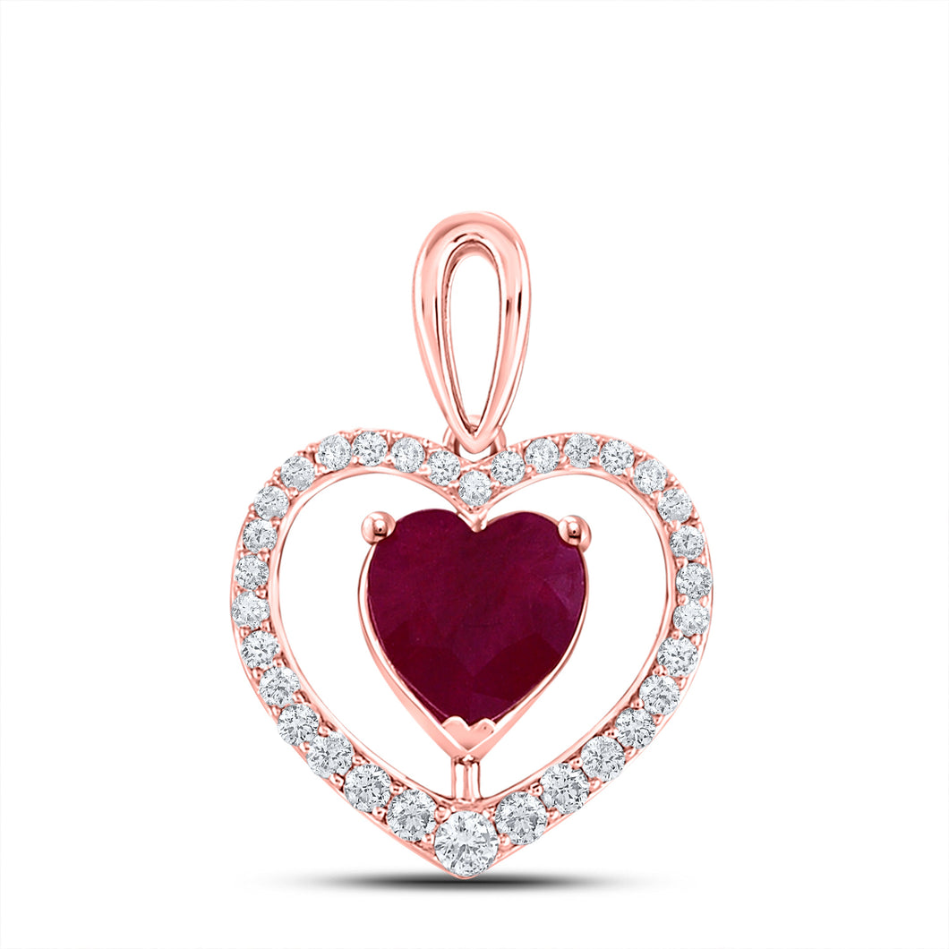 Captivating Love's Embrace Pendant | 10kt Rose Gold Heart & Ruby Pendant 1 - 1/4 Cttw | Splendid Jewellery - Splendid Jewellery