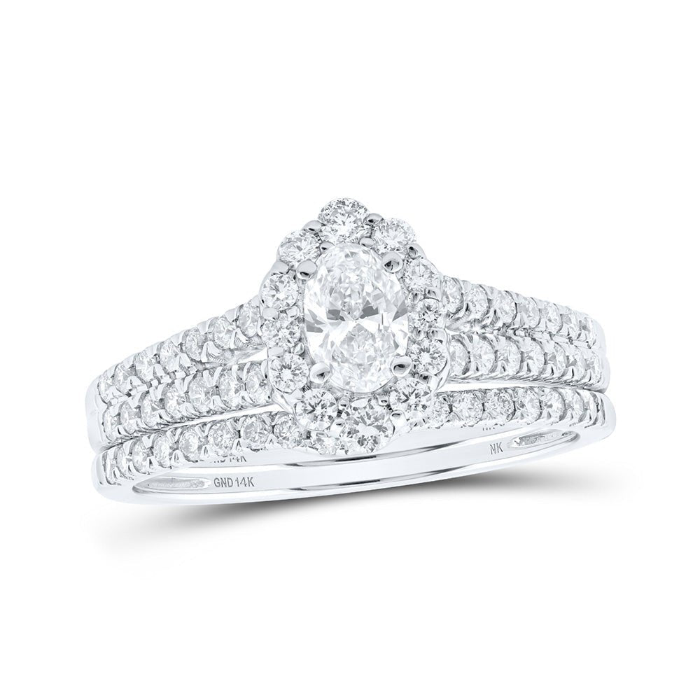 Captivating name: "Eternal Brilliance 14kt White Gold Oval Diamond Halo Bridal Wedding Ring Band Set" - Splendid Jewellery
