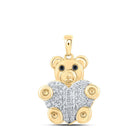 Captivating Nature's Whimsy Pendant | 10kt Yellow Gold Womens Round Black Color Treated Diamond Bear Animal Pendant 1/5 Cttw - Splendid Jewellery