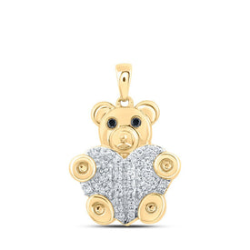 Captivating Nature's Whimsy Pendant | 10kt Yellow Gold Womens Round Black Color Treated Diamond Bear Animal Pendant 1/5 Cttw - Splendid Jewellery