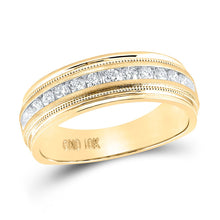 Load image into Gallery viewer, Captivating New Name: &quot;Radiant Love: 10kt Yellow Gold Men&#39;s Round Diamond Wedding Band Ring&quot; product  Top View from Splendid Jewellery