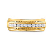 Load image into Gallery viewer, Captivating New Name: &quot;Radiant Love: 10kt Yellow Gold Men&#39;s Round Diamond Wedding Band Ring&quot; product Top View from Splendid Jewellery