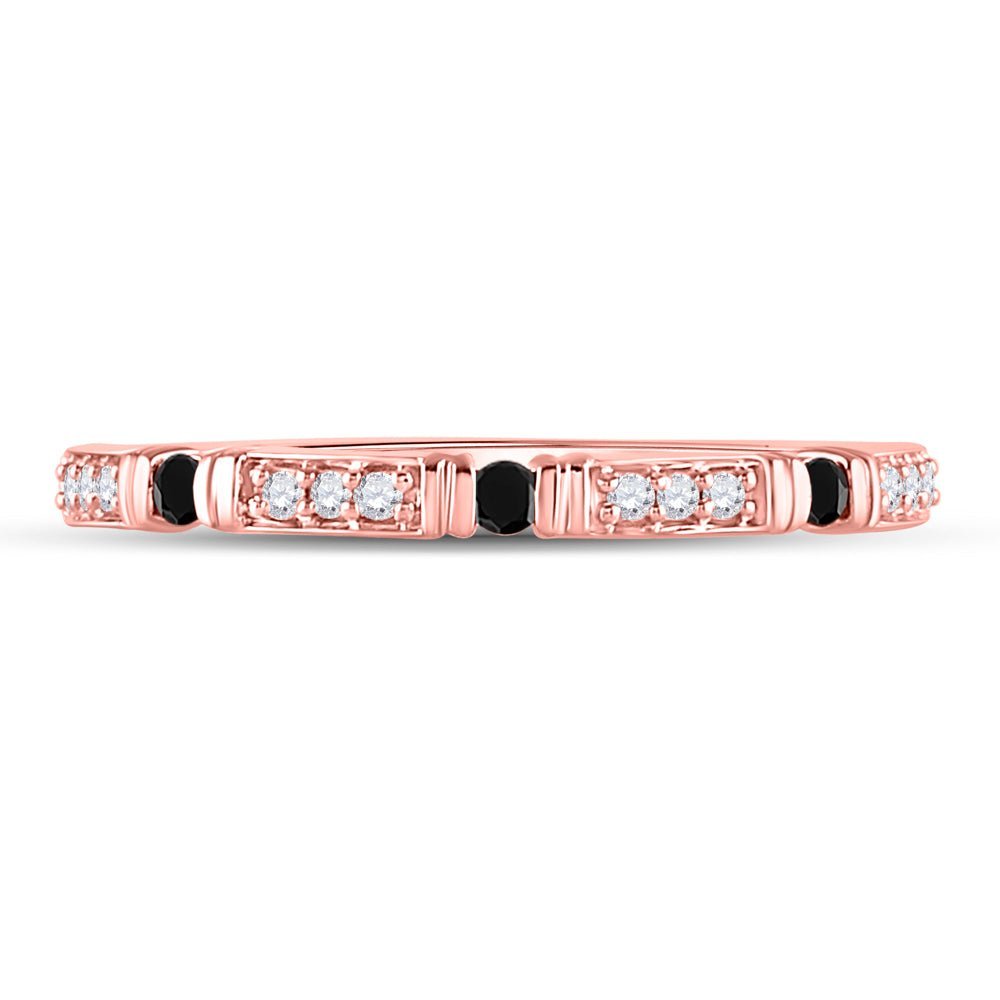 Captivating Noir Brilliance Diamond Band Ring | 10kt Rose Gold Women's Round Black Color Enhanced Diamond Band Ring 1/10 Cttw | Splendid Jewellery - Splendid Jewellery