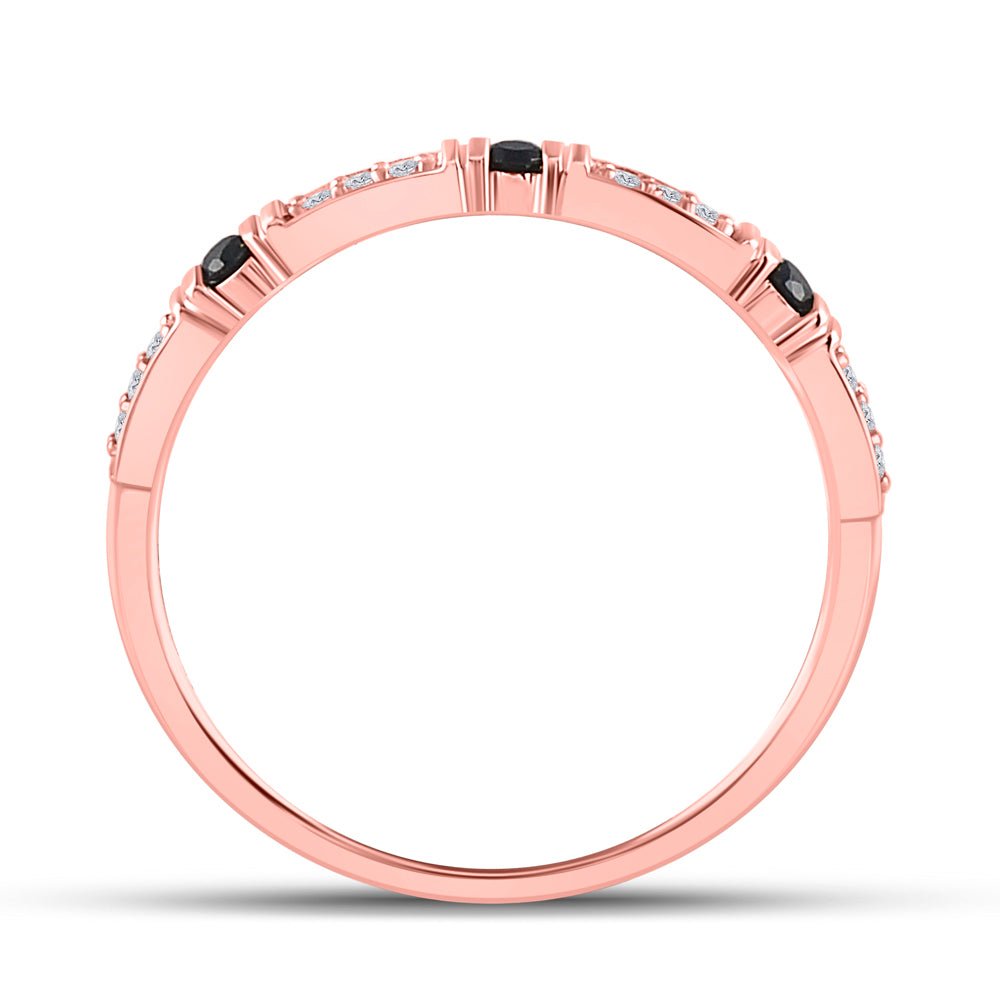 Captivating Noir Brilliance Diamond Band Ring | 10kt Rose Gold Women's Round Black Color Enhanced Diamond Band Ring 1/10 Cttw | Splendid Jewellery - Splendid Jewellery