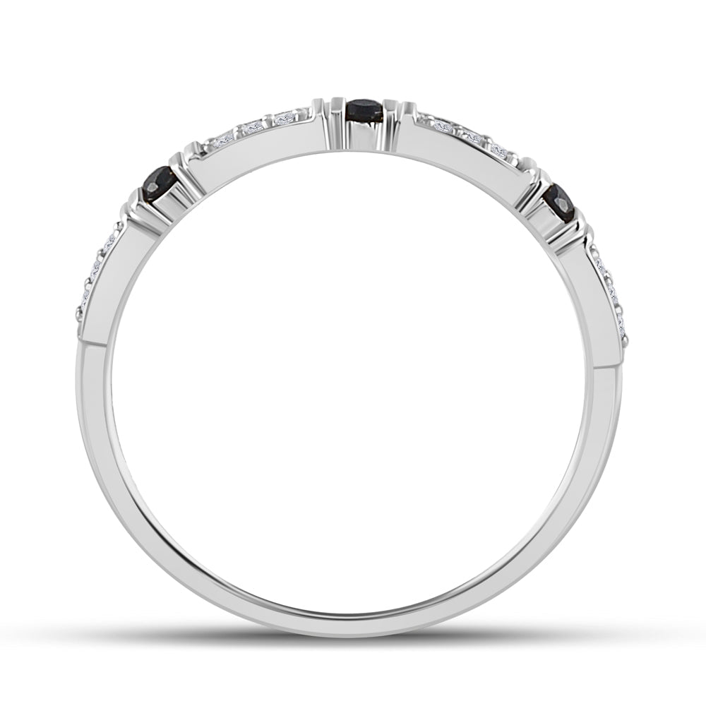 Captivating Noir Diamond Band | 10kt White Gold Womens Round Black Color Enhanced Diamond Band Ring 1/10 Cttw - Splendid Jewellery