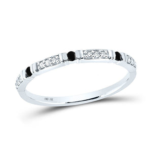 Captivating Noir Diamond Band | 10kt White Gold Womens Round Black Color Enhanced Diamond Band Ring 1/10 Cttw - Splendid Jewellery