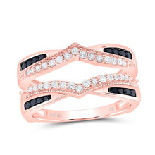 Load image into Gallery viewer, Captivating Noir Elegance 10kt Rose Gold Womens Round Black Color Enhanced Diamond Enhancer Wedding Band - Splendid Jewellery