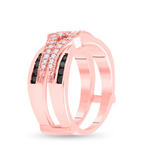 Load image into Gallery viewer, Captivating Noir Elegance 10kt Rose Gold Womens Round Black Color Enhanced Diamond Enhancer Wedding Band - Alternate view 3 from Splendid Jewellery