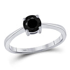 Captivating Noir Elegance: 10kt White Gold Round Black Color Enhanced Diamond Solitaire Bridal Wedding Ring 1 Cttw - Splendid Jewellery