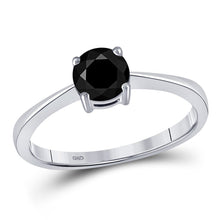 Load image into Gallery viewer, Captivating Noir Elegance: 10kt White Gold Round Black Color Enhanced Diamond Solitaire Bridal Wedding Ring 1 Cttw - Splendid Jewellery