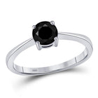 Captivating Noir Elegance: 10kt White Gold Round Black Color Enhanced Diamond Solitaire Bridal Wedding Ring 1 Cttw - Splendid Jewellery