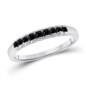 Captivating Noir Princess - Cut Diamond Band | 10kt White Gold Women's Ring 1/4 Cttw - Splendid Jewellery