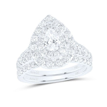 Load image into Gallery viewer, Captivating Pear Diamond Halo Wedding Ring Set - Top View