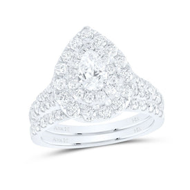 Captivating Pear Diamond Halo Wedding Ring Set - Top View