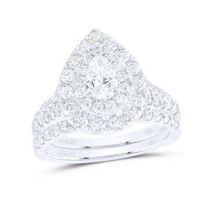 Captivating Pear Diamond Halo Wedding Ring Set - Splendid Jewellery