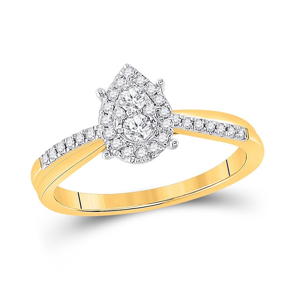 Captivating Promise of Elegance: 10kt Yellow Gold Diamond Cluster Pear Promise Ring - Splendid Jewellery